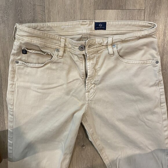 AG Adriano Goldschmied The Graduate Tailored Leg Pants Beige Khaki 34x32 Stretch - Picture 2 of 9